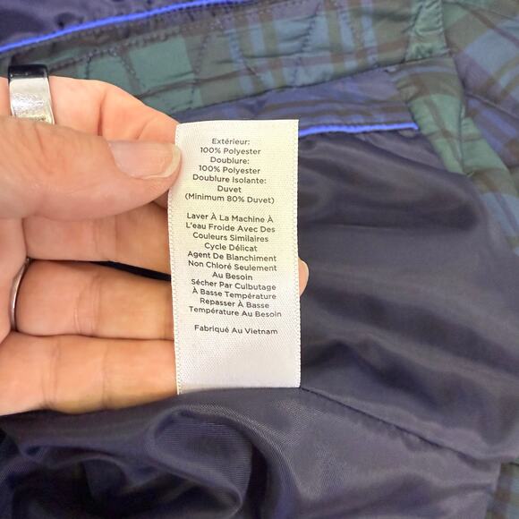 Talbots Petites Down Puffer Vest Plaid Green Blue Blackwatch Check Size P - Picture 7 of 8